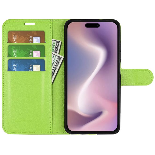 Étui pour iPhone 16 - Collection Litchi Leather Bookcover - Vert