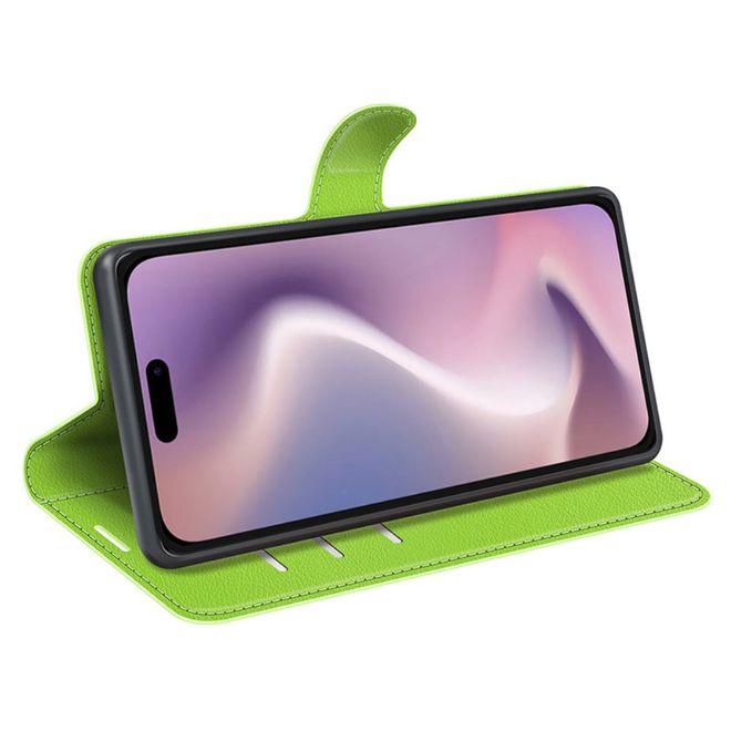Étui pour iPhone 16 - Collection Litchi Leather Bookcover - Vert