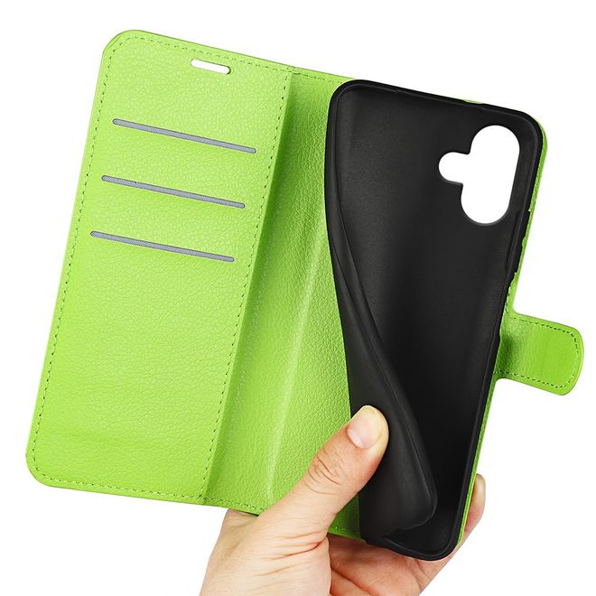 Étui pour iPhone 16 - Collection Litchi Leather Bookcover - Vert