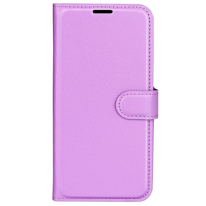 iPhone 16 Phone Case - Litchi Leather Bookcover Series - Purple
