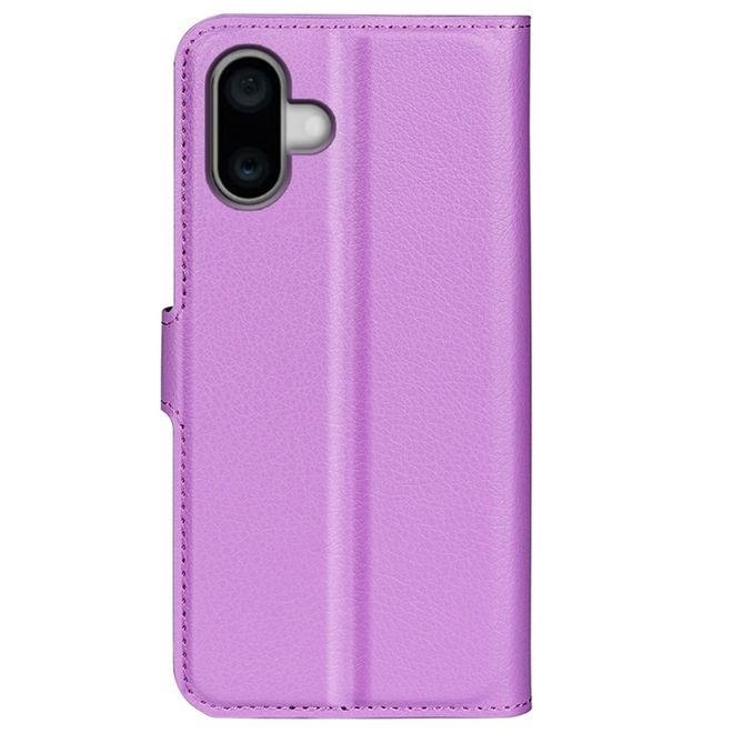 iPhone 16 Phone Case - Litchi Leather Bookcover Series - Purple