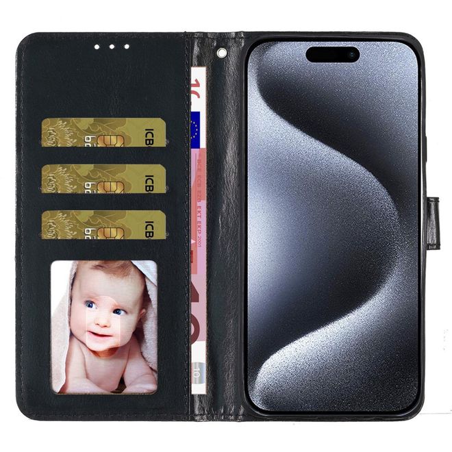 iPhone 16 Pro Max Phone Case - Glitter Leather Book Cover - PU Leather Bling Series - Black