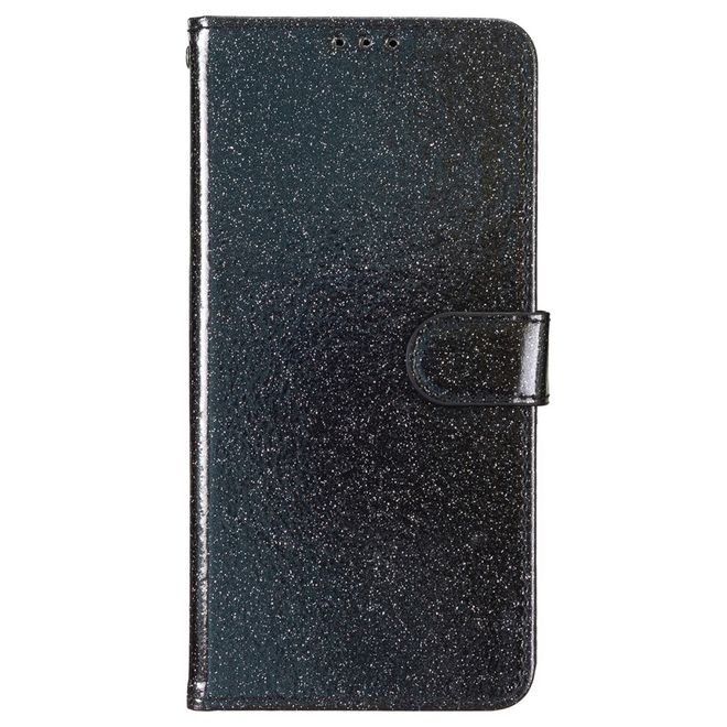 iPhone 16 Pro Max Phone Case - Glitter Leather Book Cover - PU Leather Bling Series - Black