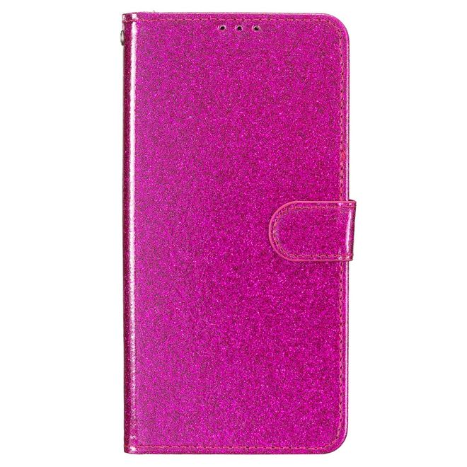 iPhone 16 Pro Max Phone Case - Glitter Leather Book Cover - PU Leather Bling Series - Pink