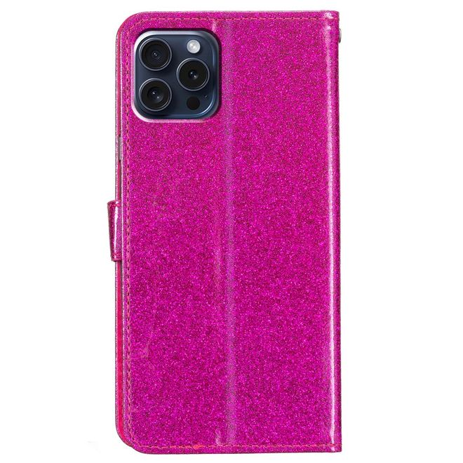 iPhone 16 Pro Max Phone Case - Glitter Leather Book Cover - PU Leather Bling Series - Pink