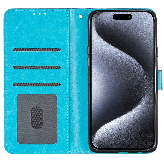 iPhone 16 Pro Max Phone Case - Glitter Leather Book Cover - PU Leather Bling Series - Blue