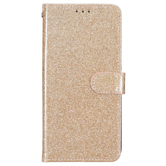 iPhone 16 Plus Handy Hülle - Glitzer Leder Bookcover - PU Leather Bling Series - gold