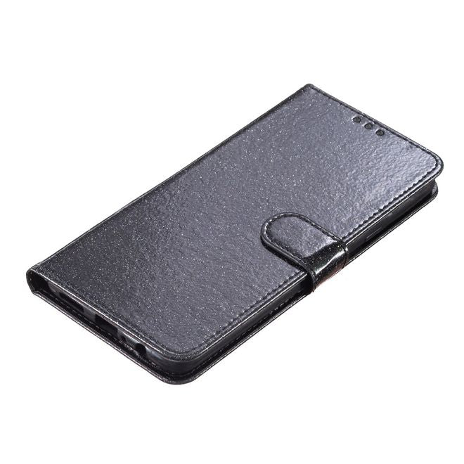 iPhone 16 Plus Phone Case - Glitter Leather Book Cover - PU Leather Bling Series - Black