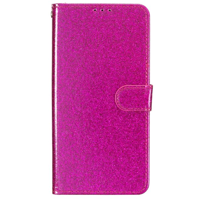 iPhone 16 Plus Phone Case - Glitter Leather Book Cover - PU Leather Bling Series - Pink