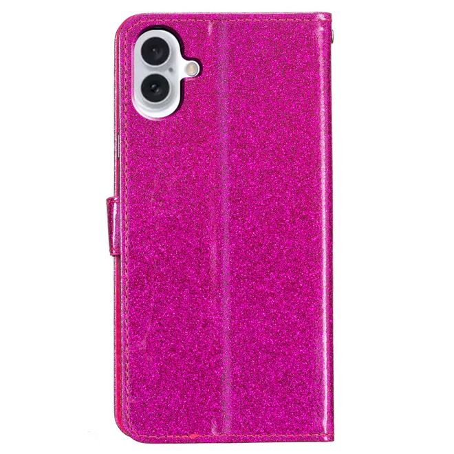 iPhone 16 Plus Phone Case - Glitter Leather Book Cover - PU Leather Bling Series - Pink