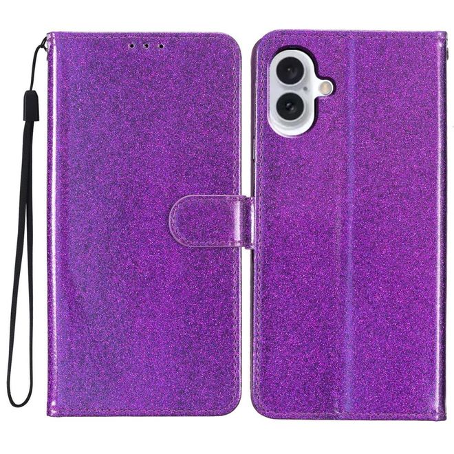 Étui pour iPhone 16 Plus - Couverture en cuir pailleté - Collection Bling en cuir PU - Violet