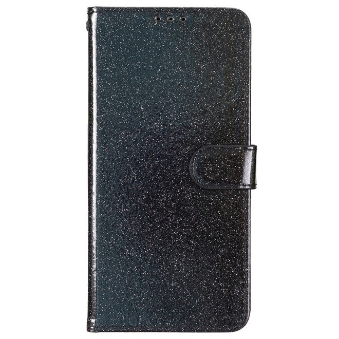 iPhone 16 Phone Case - Glitter Leather Book Cover - PU Leather Bling Series - Black