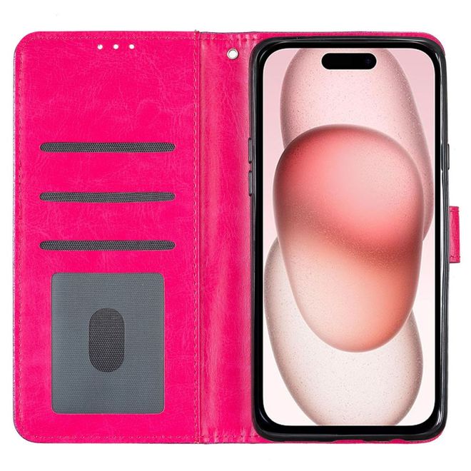 iPhone 16 Phone Case - Glitter Leather Book Cover - PU Leather Bling Series - Pink