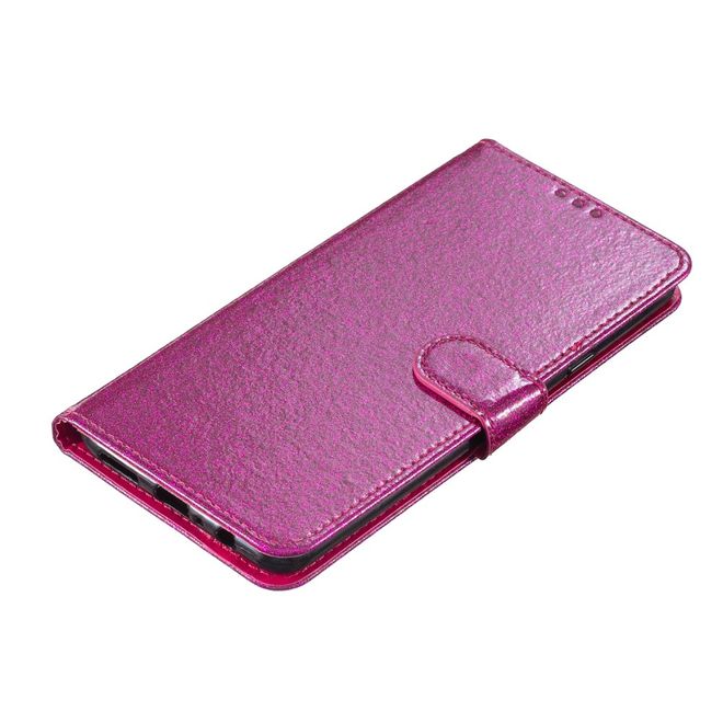 iPhone 16 Phone Case - Glitter Leather Book Cover - PU Leather Bling Series - Pink