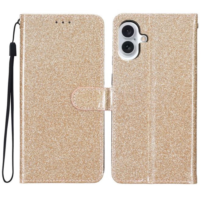 Étui pour iPhone 16 - Couverture en cuir pailleté - Série Bling en cuir PU - Or