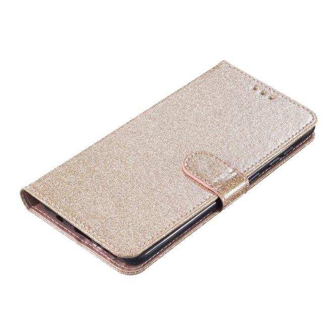 Étui pour iPhone 16 - Couverture en cuir pailleté - Série Bling en cuir PU - Or