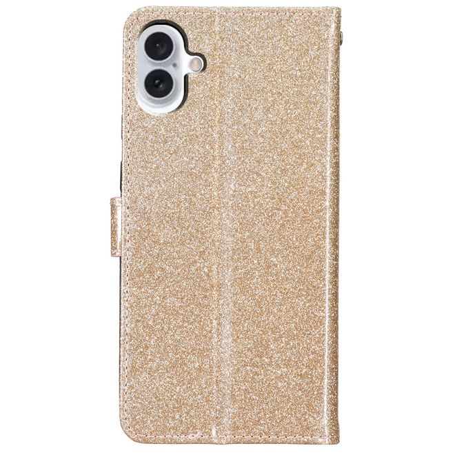 Étui pour iPhone 16 - Couverture en cuir pailleté - Série Bling en cuir PU - Or