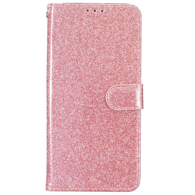 iPhone 16 Phone Case - Glitter Leather Book Cover - PU Leather Bling Series - Rose Gold