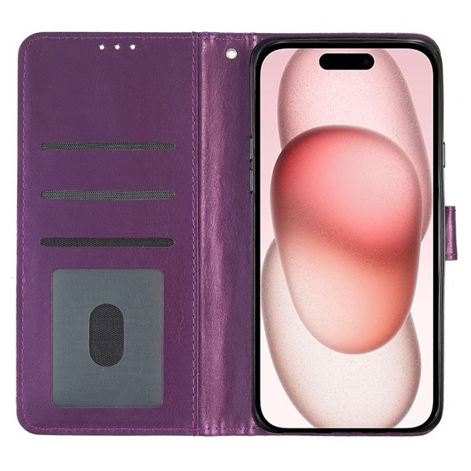 iPhone 16 Phone Case - Glitter Leather Book Cover - PU Leather Bling Series - Purple