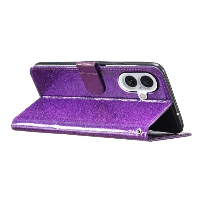 iPhone 16 Phone Case - Glitter Leather Book Cover - PU Leather Bling Series - Purple