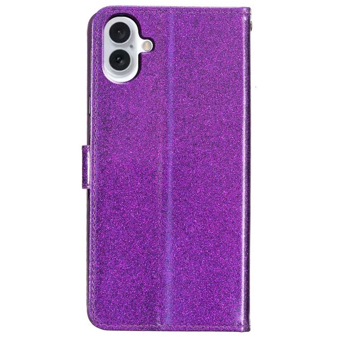 iPhone 16 Phone Case - Glitter Leather Book Cover - PU Leather Bling Series - Purple