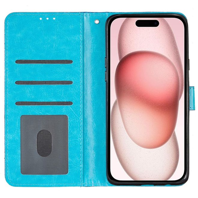iPhone 16 Phone Case - Glitter Leather Book Cover - PU Leather Bling Series - Blue