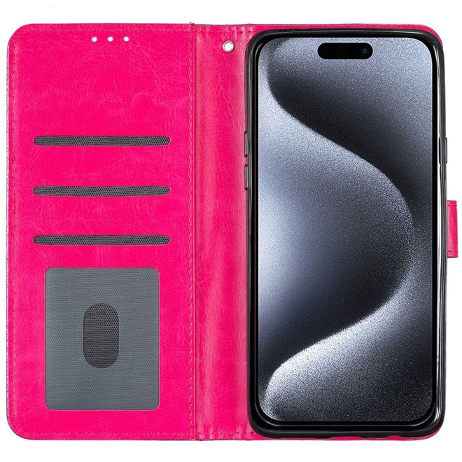 iPhone 16 Pro Handy Hülle - Glitzer Leder Bookcover - PU Leather Bling Series - pink