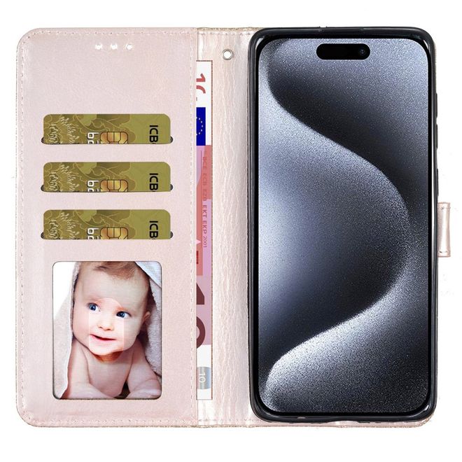 iPhone 16 Pro Handy Hülle - Glitzer Leder Bookcover - PU Leather Bling Series - gold