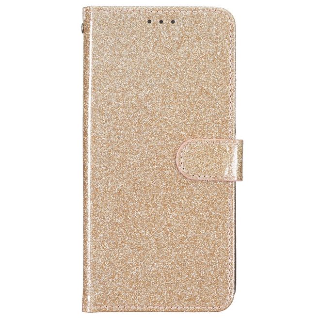 iPhone 16 Pro Handy Hülle - Glitzer Leder Bookcover - PU Leather Bling Series - gold