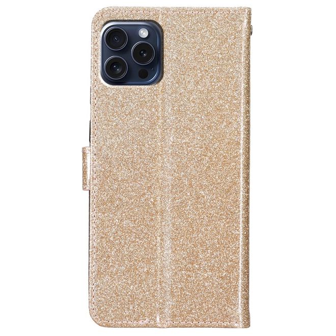 iPhone 16 Pro Handy Hülle - Glitzer Leder Bookcover - PU Leather Bling Series - gold