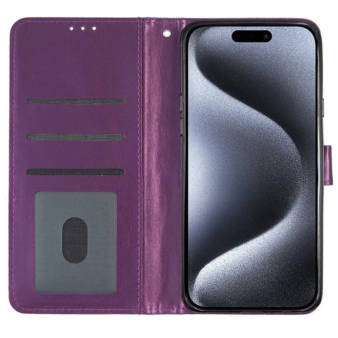 iPhone 16 Pro Phone Case - Glitter Leather Book Cover - PU Leather Bling Series - Purple