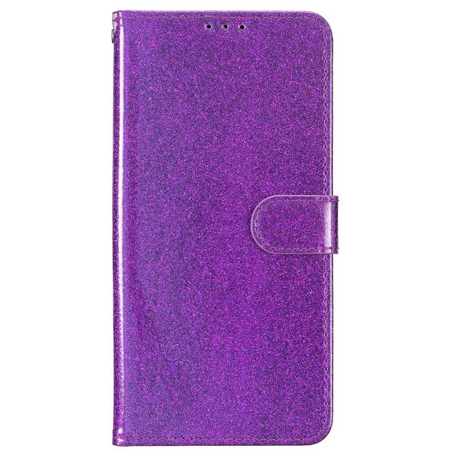 iPhone 16 Pro Phone Case - Glitter Leather Book Cover - PU Leather Bling Series - Purple