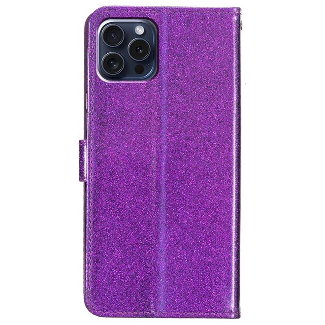 iPhone 16 Pro Phone Case - Glitter Leather Book Cover - PU Leather Bling Series - Purple