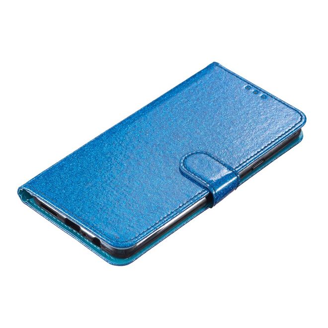 Étui pour iPhone 16 Pro - Couverture en cuir pailleté - Collection Bling en cuir PU - Bleu