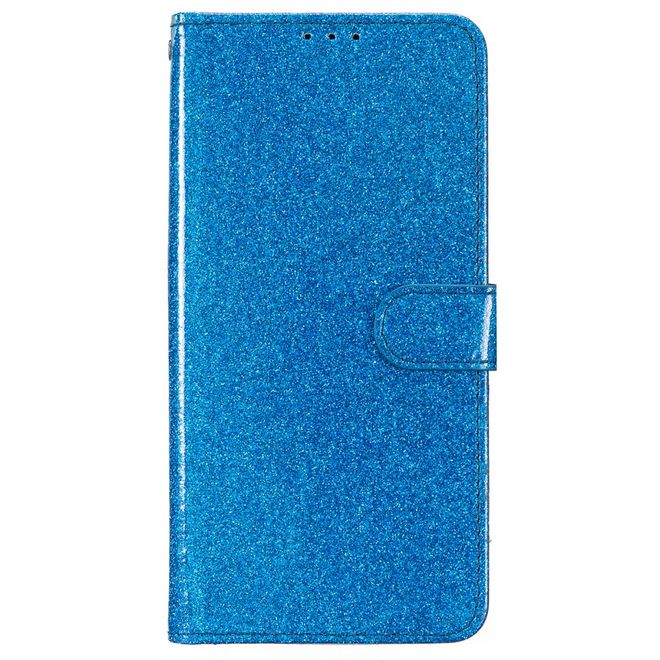 Étui pour iPhone 16 Pro - Couverture en cuir pailleté - Collection Bling en cuir PU - Bleu