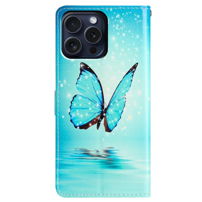 iPhone 16 Pro Phone Case - Leather Book Cover Image Series - Blue Butterfly