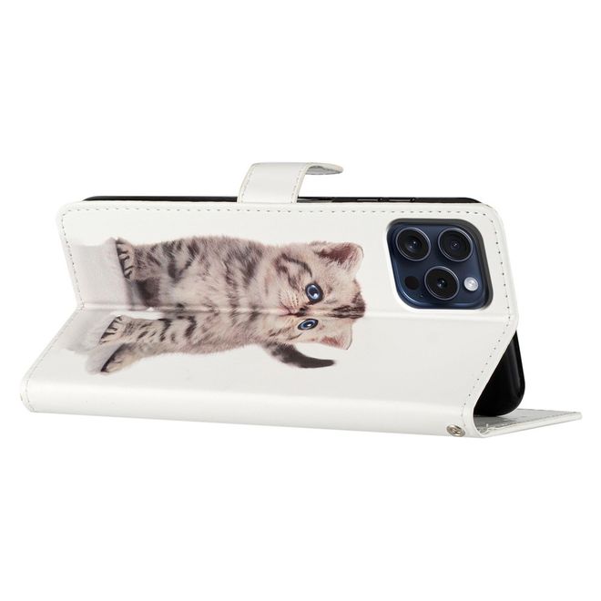 Étui pour iPhone 16 Pro - Série Couverture Livre en Cuir - Chat Mignon