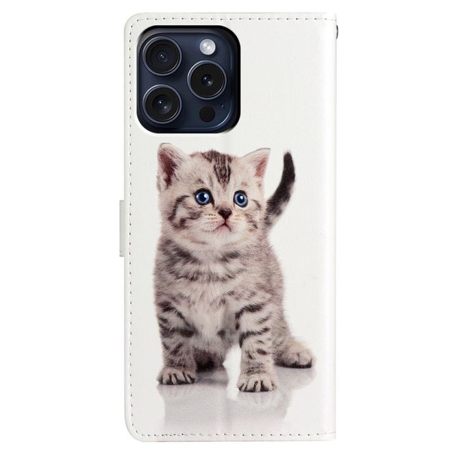 Étui pour iPhone 16 Pro - Série Couverture Livre en Cuir - Chat Mignon