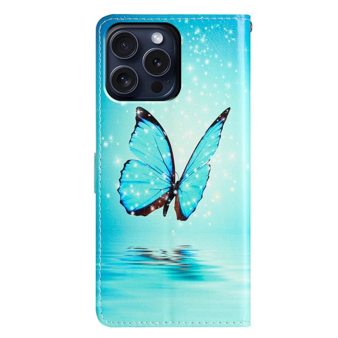 Étui pour iPhone 16 Pro Max - Collection Livre en Cuir - Papillon Bleu