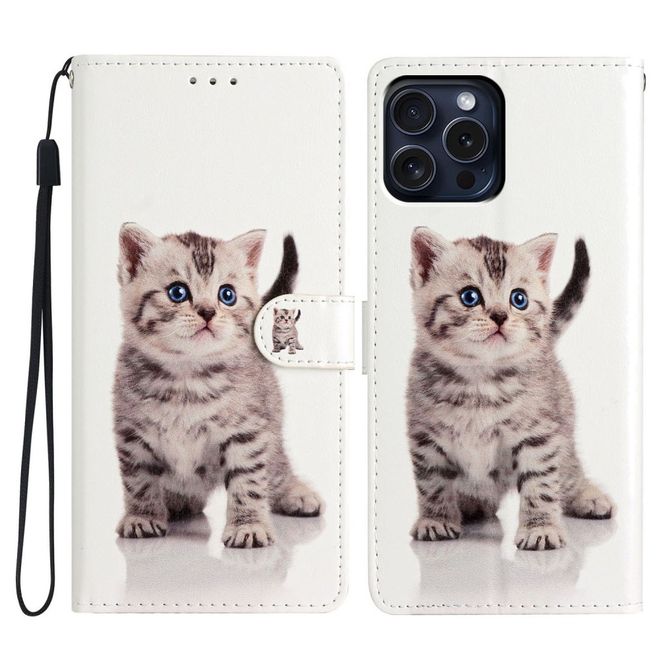 iPhone 16 Pro Max Phone Case - Leather Book Cover Image Series - Cute Cat