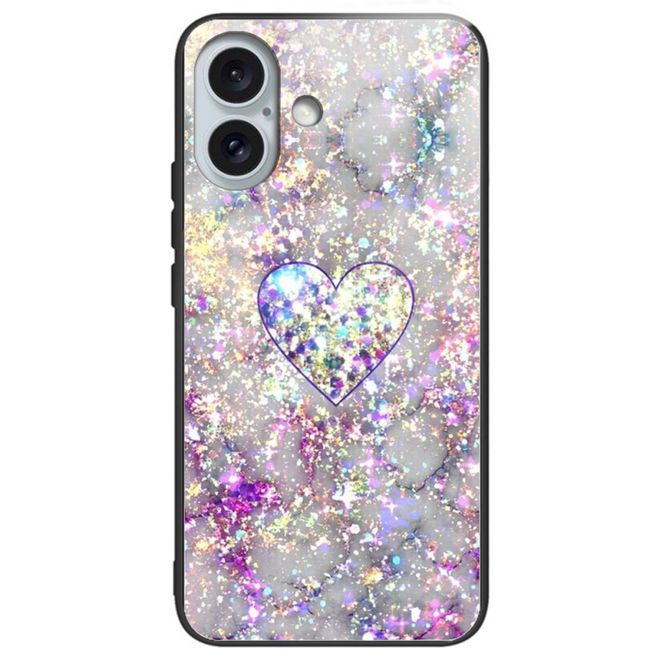 iPhone 16 Case - Tempered Glass Hardcase with Soft TPU Edges - Brilliant Heart