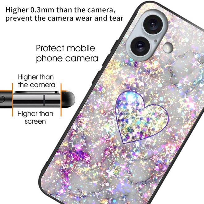 iPhone 16 Case - Tempered Glass Hardcase with Soft TPU Edges - Brilliant Heart