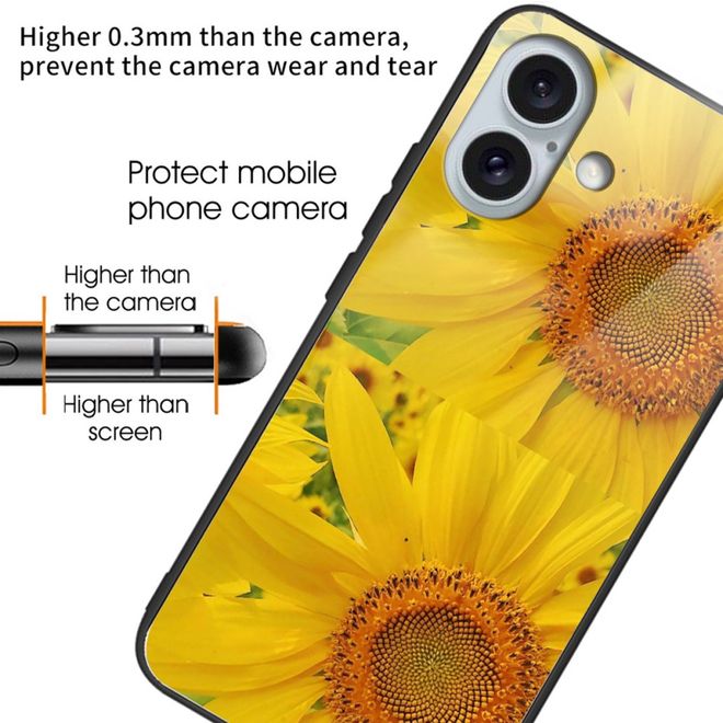 iPhone 16 Case - Tempered Glass Hardcase with Soft TPU Edges - Sunflower