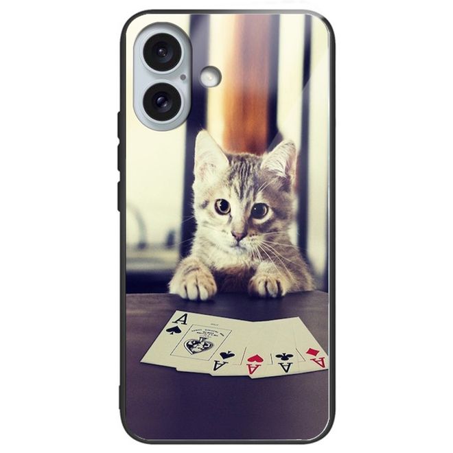iPhone 16 Case - Tempered Glass Hardcase with Soft TPU Edges - Cat