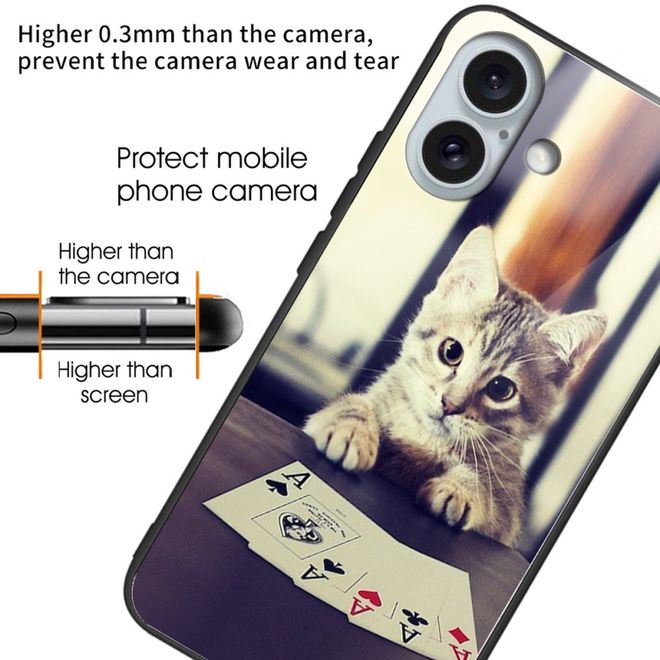 iPhone 16 Case - Tempered Glass Hardcase with Soft TPU Edges - Cat
