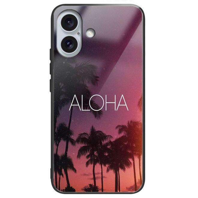 iPhone 16 Plus Case - Tempered Glass Hard Case with Soft TPU Edges - ALOHA