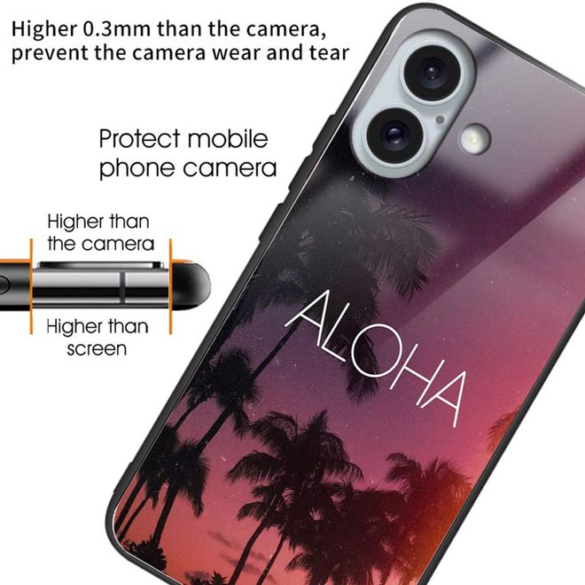 iPhone 16 Plus Case - Tempered Glass Hard Case with Soft TPU Edges - ALOHA