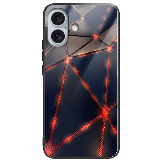 iPhone 16 Plus Case - Tempered Glass Hardcase with Soft TPU Edges - Red Line