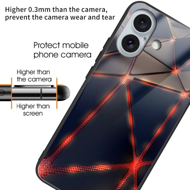 iPhone 16 Plus Case - Tempered Glass Hardcase with Soft TPU Edges - Red Line