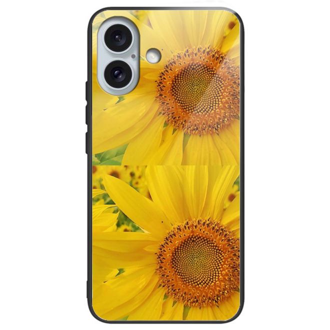iPhone 16 Plus Case - Tempered Glass Hardcase with Soft TPU Edges - Sunflower